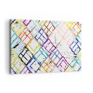 Cuadro sobre lienzo - Impresión de Imagen - Abstracción colorida con formas geométricas sobre un fondo blanco. - 120x80cm - Habitáculos en alquiler - Decoración de pared moderna para salón y dormitorio ARTTOR