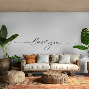 Fotomural Premium Sand - Inscripción minimalista "te amo" en elegante caligrafía - 100x70cm - Negro sobre blanco - Decoración de pared moderna para salón y dormitorio ARTTOR