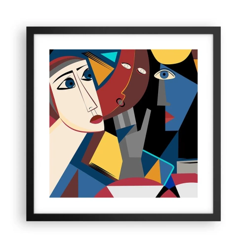 Póster en marco negro - Conversación cubista - 40x40 cm