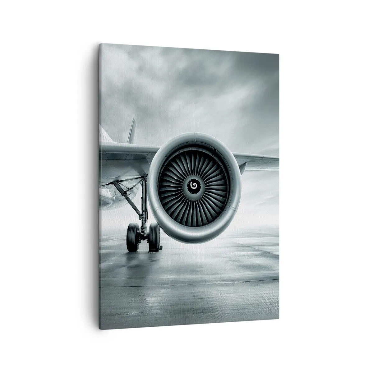 Cuadro sobre lienzo - Impresión de Imagen - El motor a reacción de un avión en la pista - 50x70cm - Hay poder - Decoración de pared moderna para salón y dormitorio ARTTOR