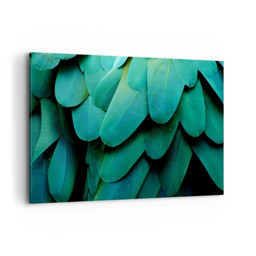 Cuadro sobre lienzo - Impresión de Imagen - Detalle de plumas en tonos verdes. - 120x80cm - La precisión de la naturaleza - Decoración de pared moderna para salón y dormitorio ARTTOR