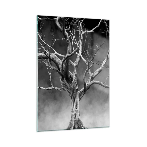 Cuadro sobre vidrio - Impresiones sobre Vidrio - Árbol negro contra la niebla - 50x70cm - Primordial y sagrado - Decoración de pared moderna para salón y dormitorio ARTTOR