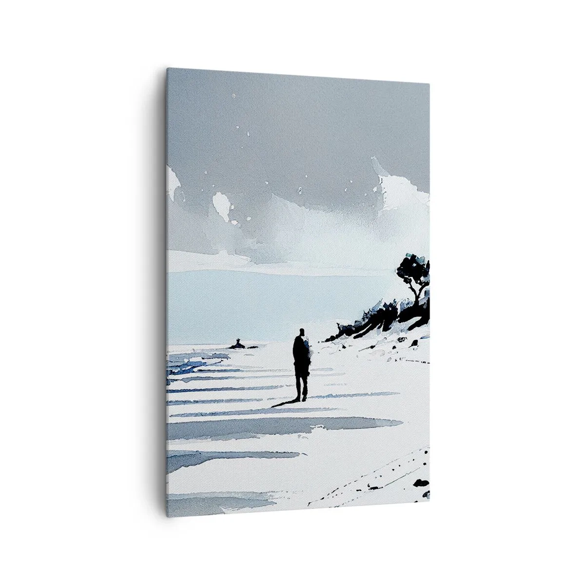 Cuadro sobre lienzo - Impresión de Imagen - Una figura solitaria caminando por una playa vacía - 80x120cm - Solo conmigo mismo - Decoración de pared moderna para salón y dormitorio ARTTOR