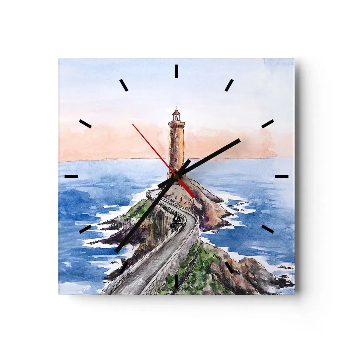 Reloj de pared - Reloj de vidrio - Frente al mar - 40x40 cm