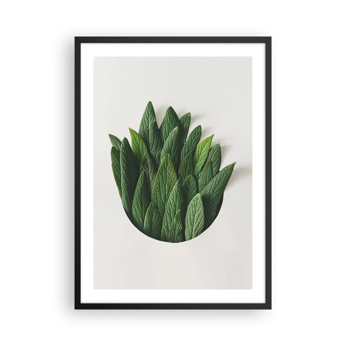 Póster en marco negro - Hojas en una composición artística sobre un fondo blanco. - 50x70cm - Curiosidad desenfrenada - Decoración de pared moderna para salón y dormitorio ARTTOR