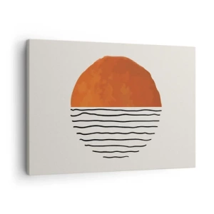 Cuadro sobre lienzo - Impresión de Imagen - Una puesta de sol minimalista sobre líneas onduladas - 70x50cm - En un ambiente japonés - Decoración de pared moderna para salón y dormitorio ARTTOR