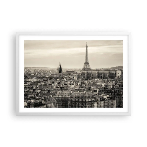 Póster en marco blanco - Sobre los tejados de París - 70x50 cm