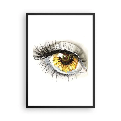 Póster en marco negro - Un ojo con una flor de girasol amarilla en la pupila. - 50x70cm - Un aspecto tan caluroso como el verano - Decoración de pared moderna para salón y dormitorio ARTTOR