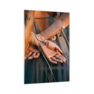 Cuadro sobre vidrio - Impresiones sobre Vidrio - Manos sensuales con flores en un entorno natural. - 80x120cm - Conectada con la naturaleza - Decoración de pared moderna para salón y dormitorio ARTTOR