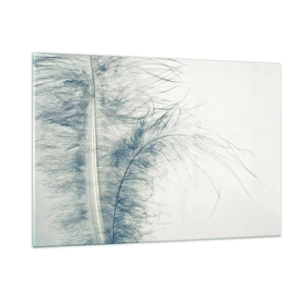 Cuadro sobre vidrio - Impresiones sobre Vidrio - Una delicada pluma sobre un fondo claro en estilo minimalista. - 120x80cm - Susurro de la naturaleza - Decoración de pared moderna para salón y dormitorio ARTTOR