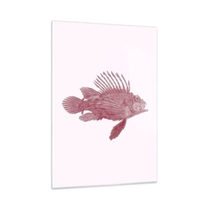 Cuadro sobre vidrio - Impresiones sobre Vidrio - Boceto de un pez exótico en color burdeos sobre un fondo claro. - 50x70cm - Un habitante de aguas exóticas - Decoración de pared moderna para salón y dormitorio ARTTOR