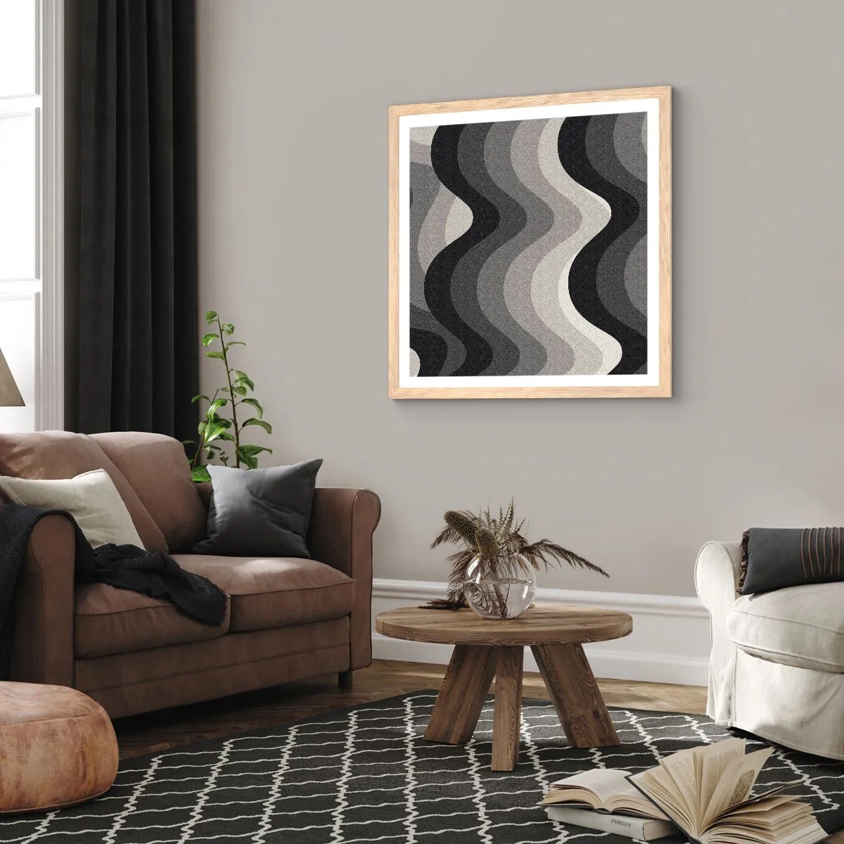 Póster en marco roble claro - Ola tras ola - 50x50 cm