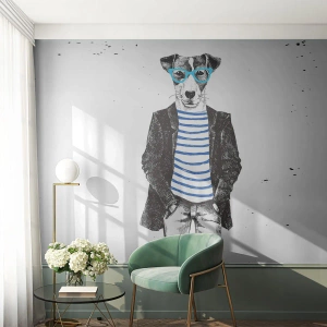 Fotomural Premium Canvas - El encanto del perro - Abstracción, Hombre, Perro - 350x256 cm