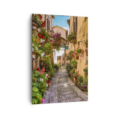 Cuadro sobre lienzo - Impresión de Imagen - Una calle encantadora llena de flores y macetas. - 70x100cm - Callejón italiano - Decoración de pared moderna para salón y dormitorio ARTTOR