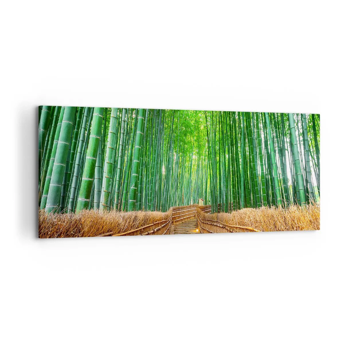 Cuadro sobre lienzo - Impresión de Imagen - Un camino en un denso bosque de bambú. - 120x50cm - La esencia de la naturaleza asiática - Decoración de pared moderna para salón y dormitorio ARTTOR