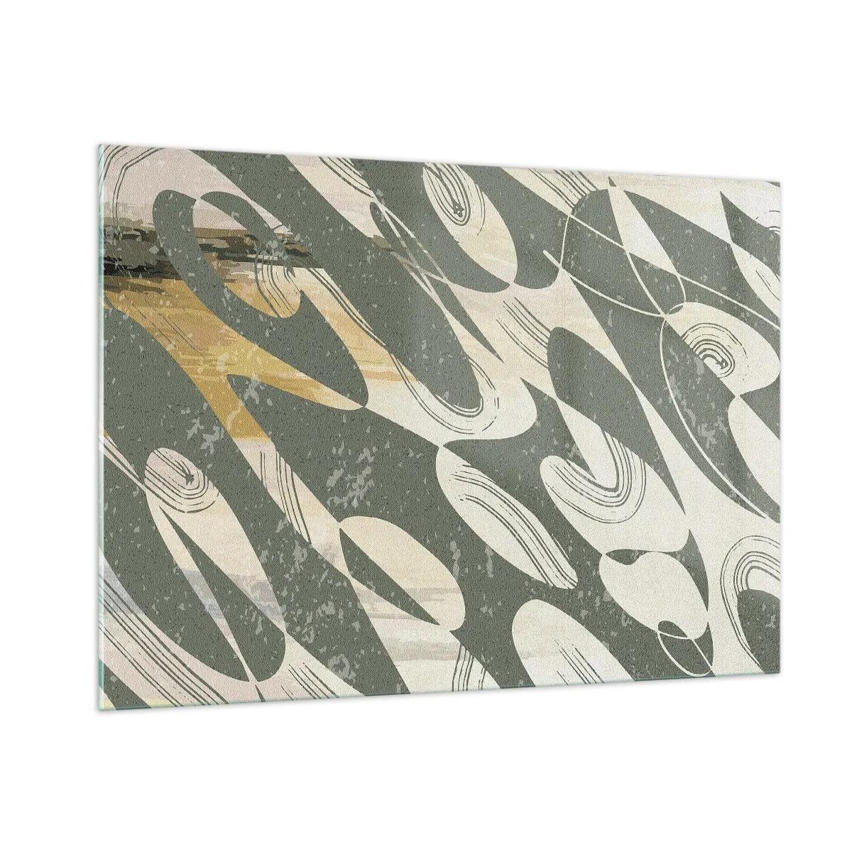 Cuadro sobre vidrio - Impresiones sobre Vidrio - Una composición verde y beige con formas orgánicas dinámicas. - 100x70cm - Abstracción rítmica - Decoración de pared moderna para salón y dormitorio ARTTOR