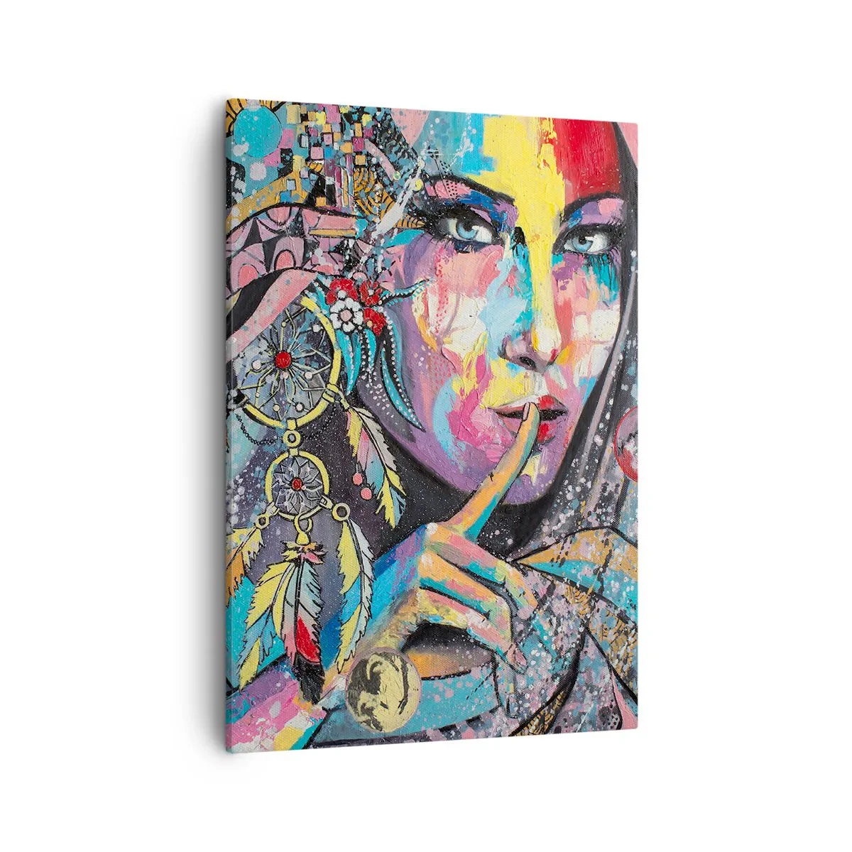 Cuadro sobre lienzo - Impresión de Imagen - Rostro femenino colorido en estilo artístico. - 50x70cm - Silencio hasta que entiendas - Decoración de pared moderna para salón y dormitorio ARTTOR