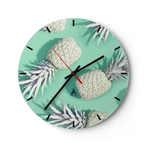 Reloj de pared - Reloj de vidrio - Piñas blancas sobre un fondo de menta en un estilo minimalista. - 30x30cm - Van bien con la menta - Decoración de pared moderna para salón, cocina y dormitorio ARTTOR