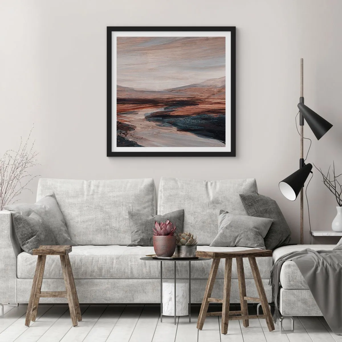 Póster en marco negro -  Valle apacible - 30x30 cm