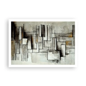 Póster - Rectángulos abstractos en tonos de gris y negro. - 100x70cm - El poder de la sencillez - Decoración de pared moderna para salón y dormitorio ARTTOR