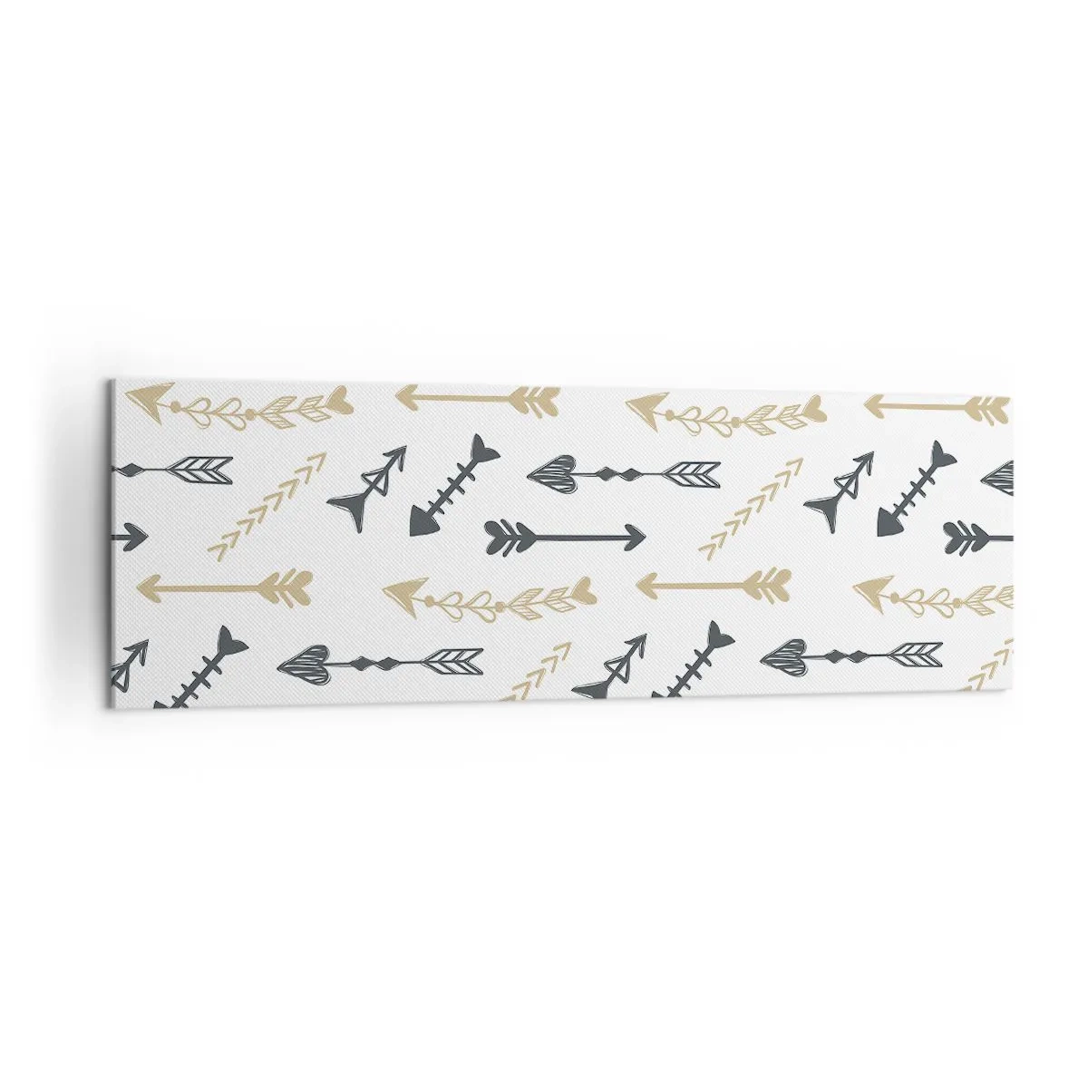 Cuadro sobre lienzo - Impresión de Imagen - Un patrón minimalista con flechas en colores beige y gris. - 160x50cm - El sueño de un arquero - Decoración de pared moderna para salón y dormitorio ARTTOR
