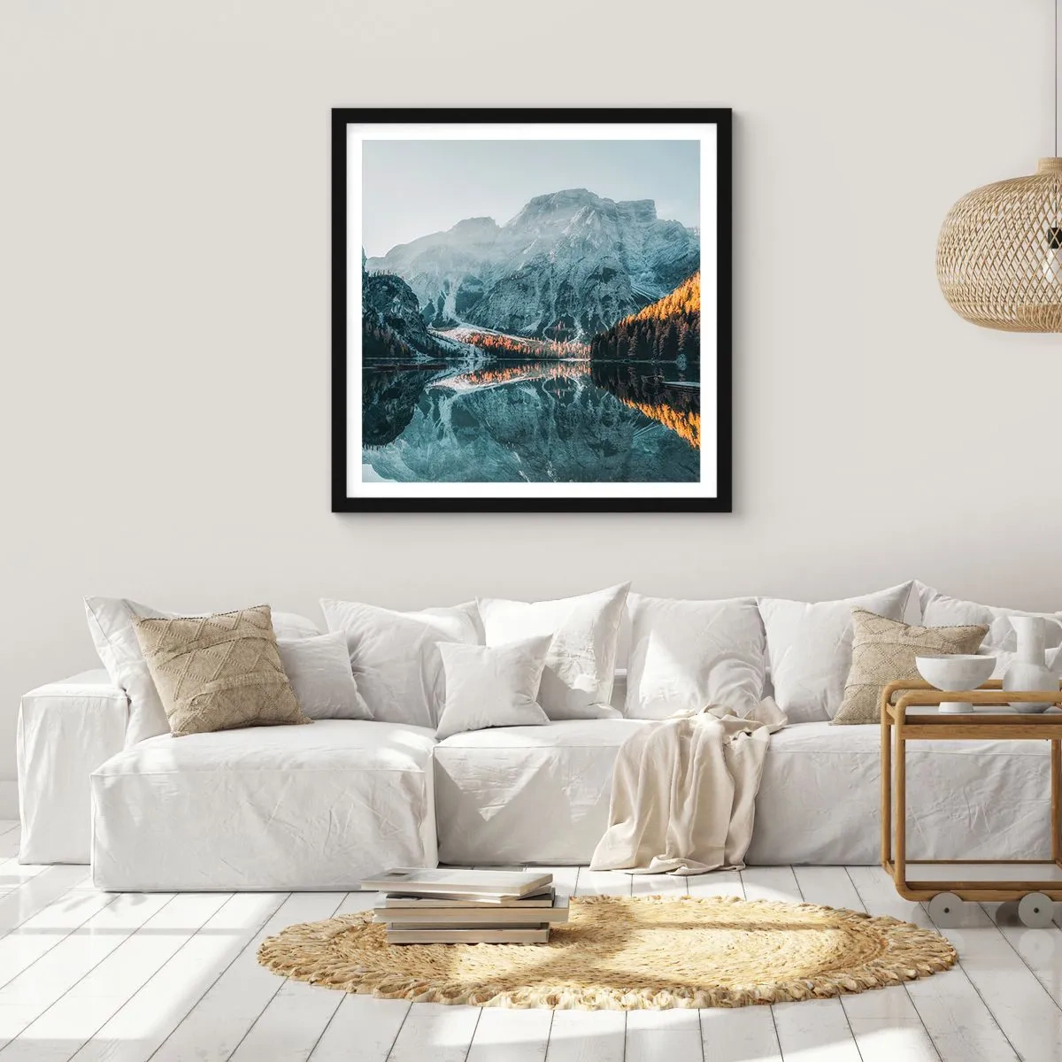 Póster en marco negro - Paisaje en el espejo - 30x30 cm