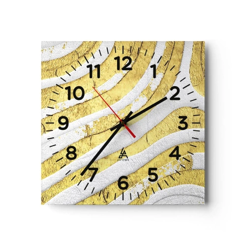 Reloj de pared - Reloj de vidrio - Una composición en blanco y oro - 30x30 cm