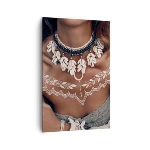 Cuadro sobre lienzo - Impresión de Imagen - Estilo boho con joyas de conchas y patrón de encaje. - 80x120cm - Talismanes, rituales de feminidad - Decoración de pared moderna para salón y dormitorio ARTTOR