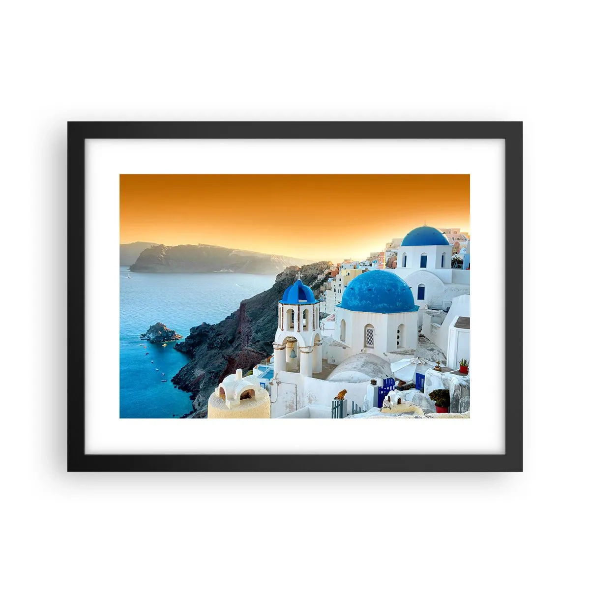 Póster en marco negro - Santorini - el abrazo a las rocas - 40x30 cm