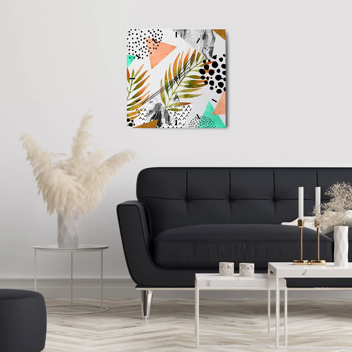 Reloj de pared - Reloj de vidrio - Decoración con hojas de palmera - 40x40 cm