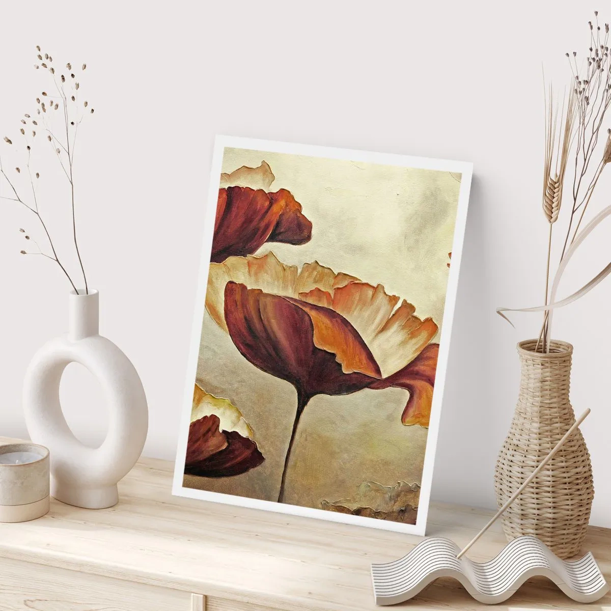 Póster - Una imagen de amapolas en tonos cálidos. - 50x70cm - Prado de prados - Decoración de pared moderna para salón y dormitorio ARTTOR