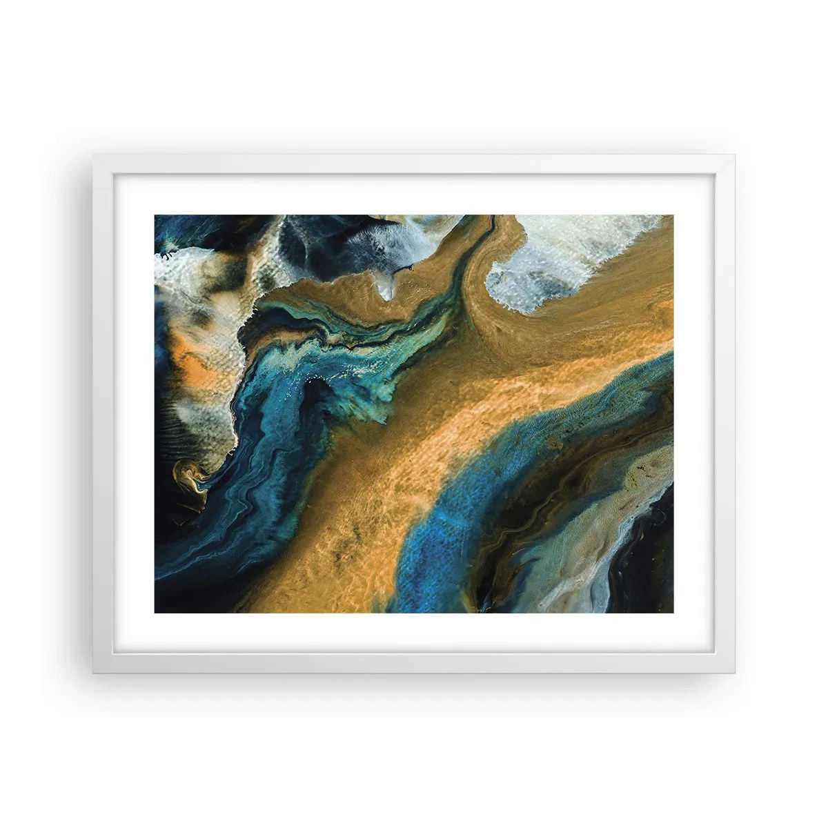 Póster en marco blanco - Azul - amarillo - influencia mutua - 50x40 cm