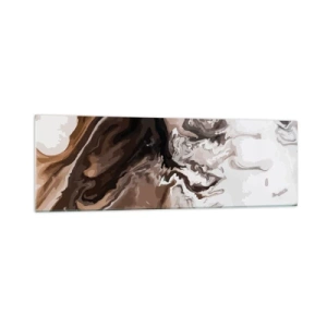 Cuadro sobre vidrio - Impresiones sobre Vidrio - Abstracción en tonos marrones con líneas dinámicas. - 160x50cm - Contenencia del color - Decoración de pared moderna para salón y dormitorio ARTTOR