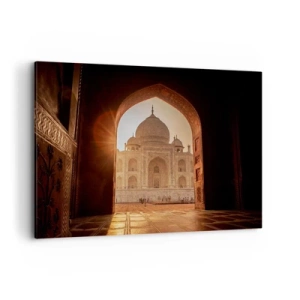 Cuadro sobre lienzo - Impresión de Imagen - Taj Mahal a la luz del sol visto desde el arco de la puerta - 120x80cm - Un monumento al amor sobrenatural - Decoración de pared moderna para salón y dormitorio ARTTOR