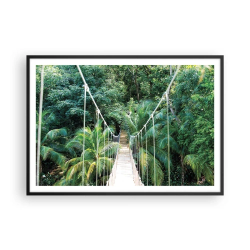 Póster en marco negro - Un puente colgante en una selva tropical llena de vegetación. - 100x70cm - ¡Bienvenido a la selva! - Decoración de pared moderna para salón y dormitorio ARTTOR