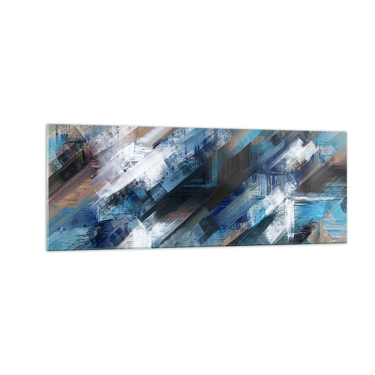 Cuadro sobre vidrio - Impresiones sobre Vidrio - Composición abstracta con líneas diagonales azules. - 140x50cm - En una inclinación azul - Decoración de pared moderna para salón y dormitorio ARTTOR