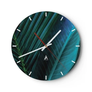 Reloj de pared - Reloj de vidrio - Un primer plano de hojas tropicales en tonos verdes y turquesas. - 30x30cm - Anatomía del verde - Decoración de pared moderna para salón, cocina y dormitorio ARTTOR