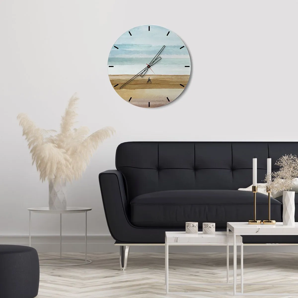 Reloj de pared - Reloj de vidrio - Un paisaje delicado con playa y cielo azul. - 30x30cm - Serenidad - Decoración de pared moderna para salón, cocina y dormitorio ARTTOR
