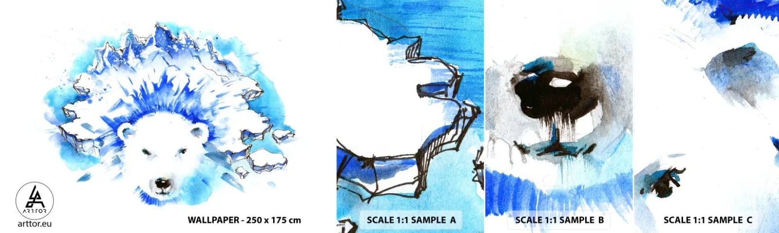 Muestra de fotomural autoadhesivo Deluxe Sticker - El rey del Ártico con una corona de hielo - Abstracción, Oso polar, Antártida - 100x30 cm