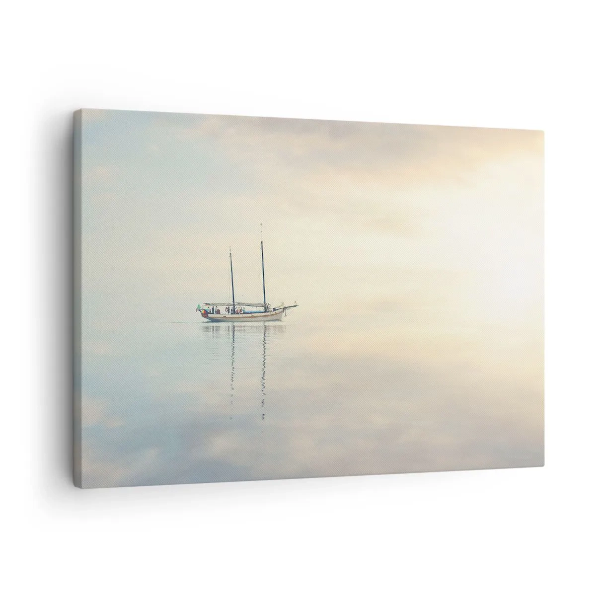 Cuadro sobre lienzo - Impresión de Imagen - Un barco en un mar en calma bajo una luz suave. - 70x50cm - En un mar de silencio - Decoración de pared moderna para salón y dormitorio ARTTOR