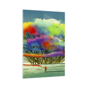 Cuadro sobre vidrio - Impresiones sobre Vidrio - Una figura con humo de colores en el fondo de un árbol en el desierto. - 70x100cm - Dale vida a este mundo - Decoración de pared moderna para salón y dormitorio ARTTOR
