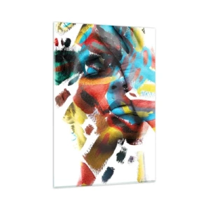 Cuadro sobre vidrio - Impresiones sobre Vidrio - Retrato abstracto en colores vivos - 80x120cm - Una personalidad colorida - Decoración de pared moderna para salón y dormitorio ARTTOR