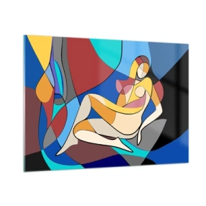 Cuadro sobre vidrio - Impresiones sobre Vidrio - Mujer cubista en una composición abstracta - 100x70cm - Desnudo cubista - Decoración de pared moderna para salón y dormitorio ARTTOR