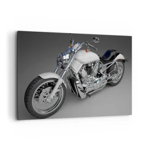 Cuadro sobre lienzo - Impresión de Imagen - Motocicleta cruiser blanca sobre fondo gris - 120x80cm - Solo puedes arrodillarte - Decoración de pared moderna para salón y dormitorio ARTTOR