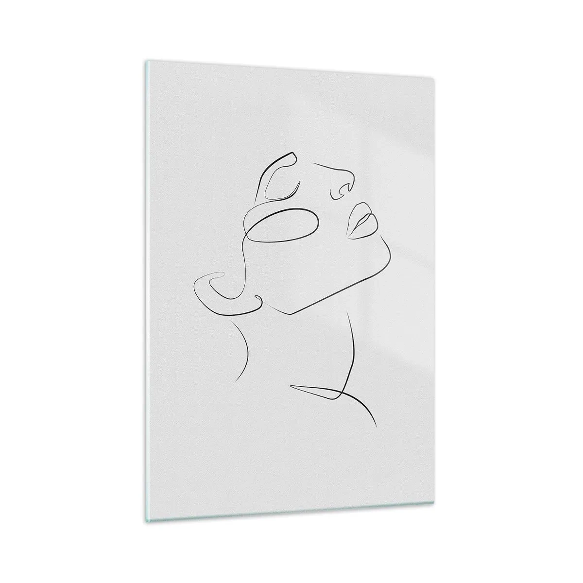 Cuadro sobre vidrio - Impresiones sobre Vidrio - Boceto de contorno del rostro de una mujer mirando hacia arriba - 50x70cm - Meandros de un sueño - Decoración de pared moderna para salón y dormitorio ARTTOR
