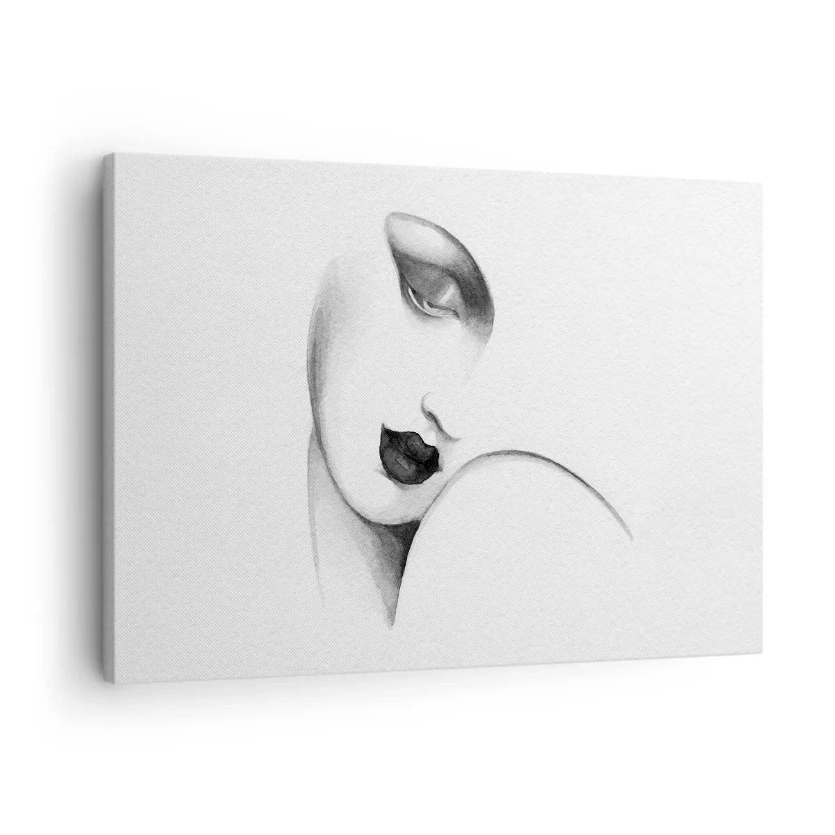 Cuadro sobre lienzo - Impresión de Imagen - Un retrato sutil de una mujer en estilo monocromático. - 70x50cm - Pensativa - Decoración de pared moderna para salón y dormitorio ARTTOR