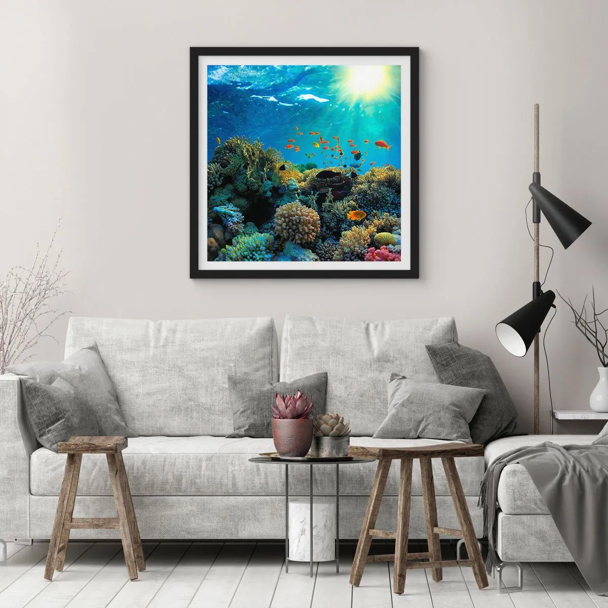 Póster en marco negro - Tesoros submarinos - 40x40 cm