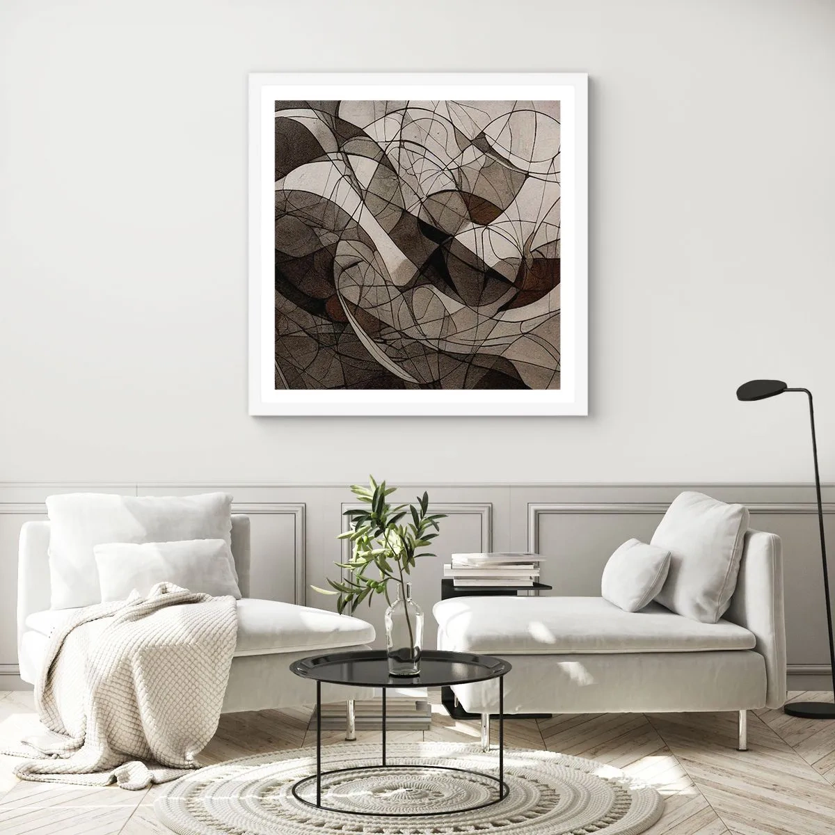 Póster en marco blanco - Circulación en colores tierra - 60x60 cm