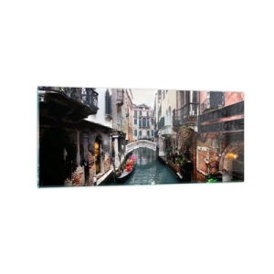 Cuadro sobre vidrio - Impresiones sobre Vidrio - Un canal en Venecia con una góndola y edificios históricos. - 120x50cm - Paisaje veneciano con góndola y puente - Decoración de pared moderna para salón y dormitorio ARTTOR