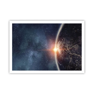 Póster - La Tierra vista desde el espacio con el sol naciente - 100x70cm - En una nueva perspectiva - Decoración de pared moderna para salón y dormitorio ARTTOR